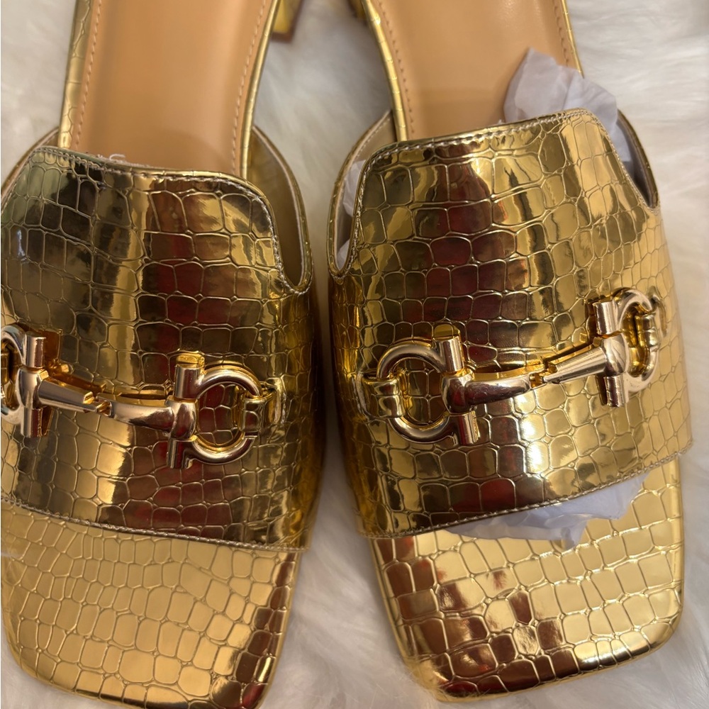 Gold Croc-Embossed Mules